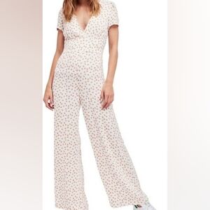 Ivory peach print free people mia jumpsuit Size 4